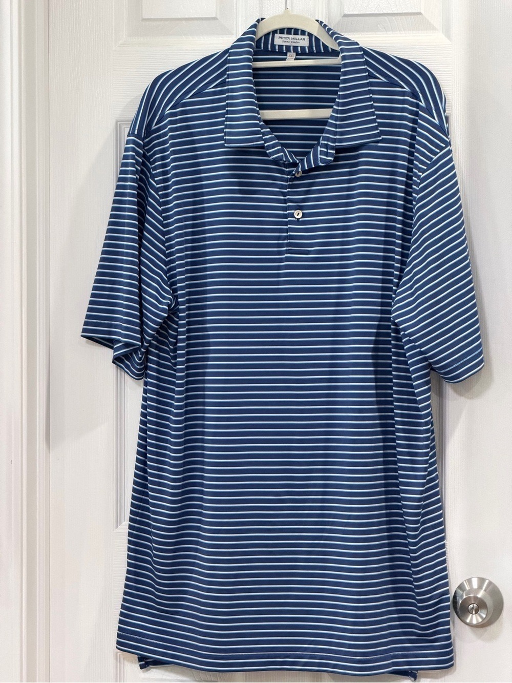 Peter Millar Navy and White Striped Performance Polo
